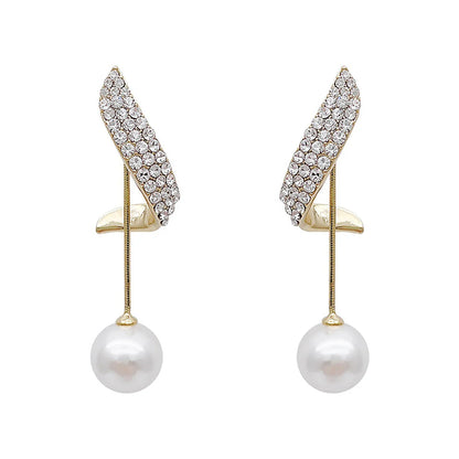 2 fashionable and gorgeous women's long diamond inlaid pearl geometric earrings, party and dinner party accessories