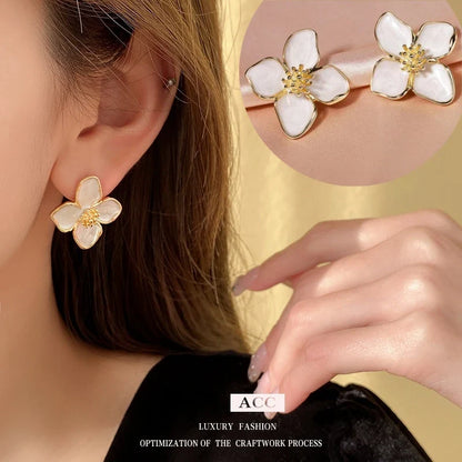 2025 Hibiscus Dropped Glaze Flower Stud Earrings for Women Girl French Ins Vintage Fashion Korean Wedding Romantic Jewelry