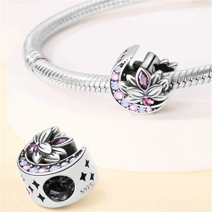 2024 Original New in Romantic Retro Classic Series Lotus Charm Beads Fits Pandach Bracelet Women 925 Silver Pendant Bead Jewelry