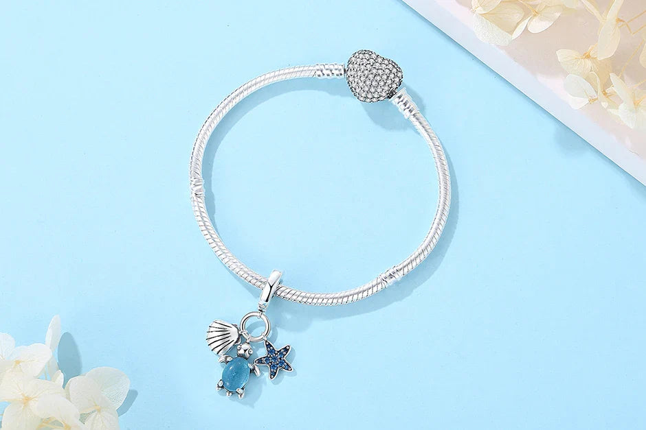 Original 925 Sterling Silver Charms Love Heart Turtle Murano Glass Pendant Beads Fit Pan Bracelet Necklace Jewelry For Women