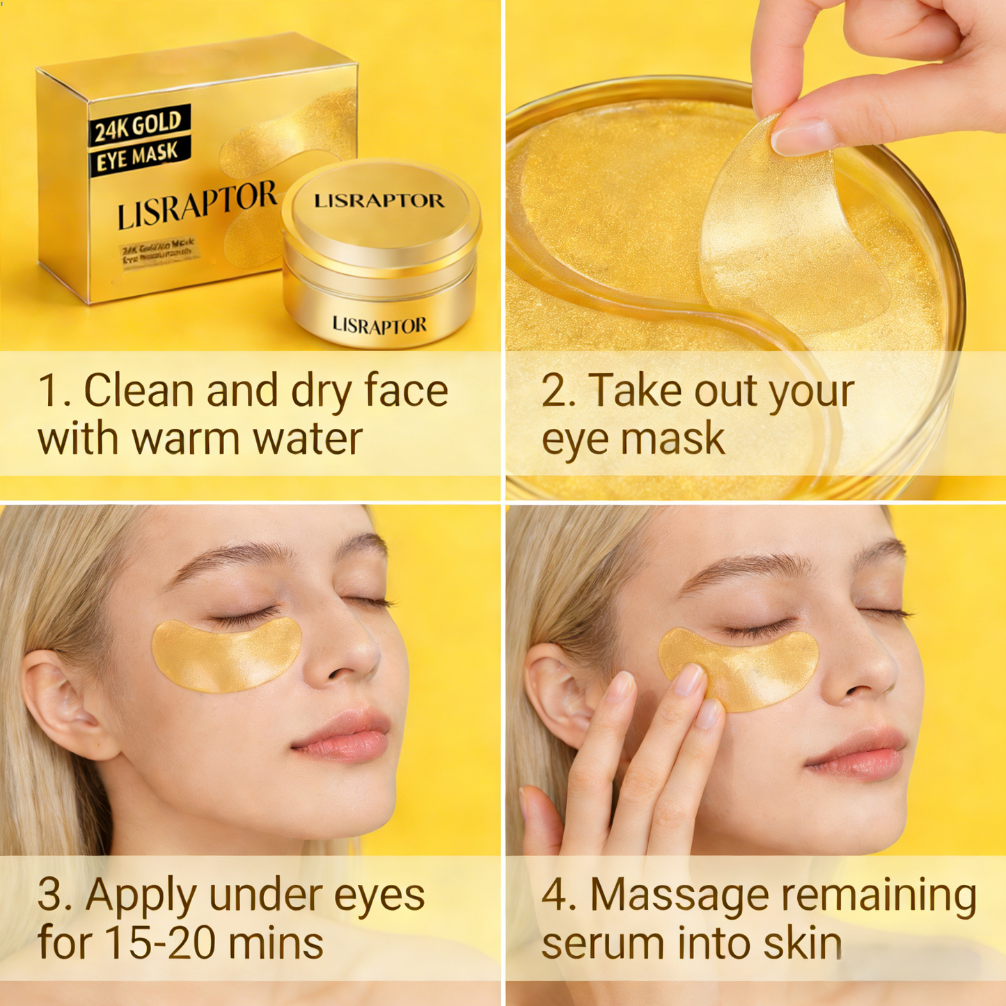 LISRAPTOR® 24K Gold Eye Mask – 60 Pack